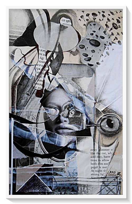 Abstract Surrealism: `Clemente on the Catwalk` by Surrealist Artist Ras Steyn - Collage Drawing 1/1