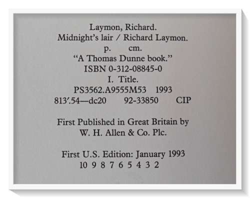 Midnight`s Lair by Richard Laymon - First US Edition: 1993 St. Martin`s Press - Hardback A+