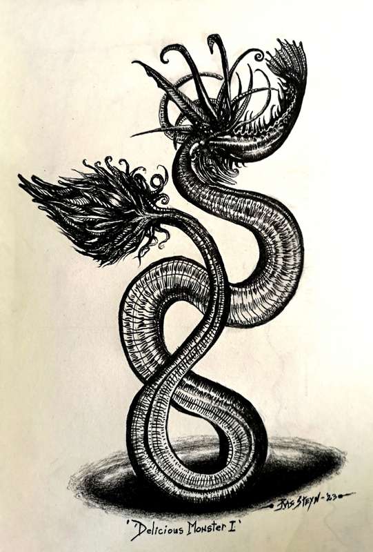 Original Drawing: `Delicious Monster I` by Surrealist Artist Ras Steyn (MFA) - 3B Lead Pencil [A4]