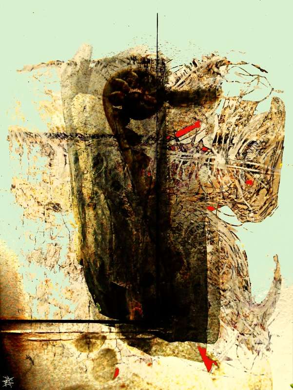 Original Abstraction: Title: Mesolithic Relic by Surrealist Pioneer Ras Steyn - Single Edition 1/1