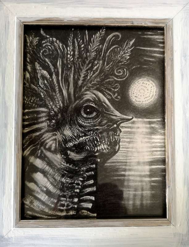 Title: `Nocturnal Garden Escort` by Ras Steyn [MFA] - Lead Pencil Drawing: 260MM X 200MM Framed
