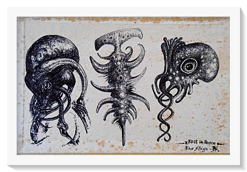 Original Pen & Ink Drawing: Rest in Peace by SA Surrealist Artist Ras Steyn - 120MM X 180MM 1/1