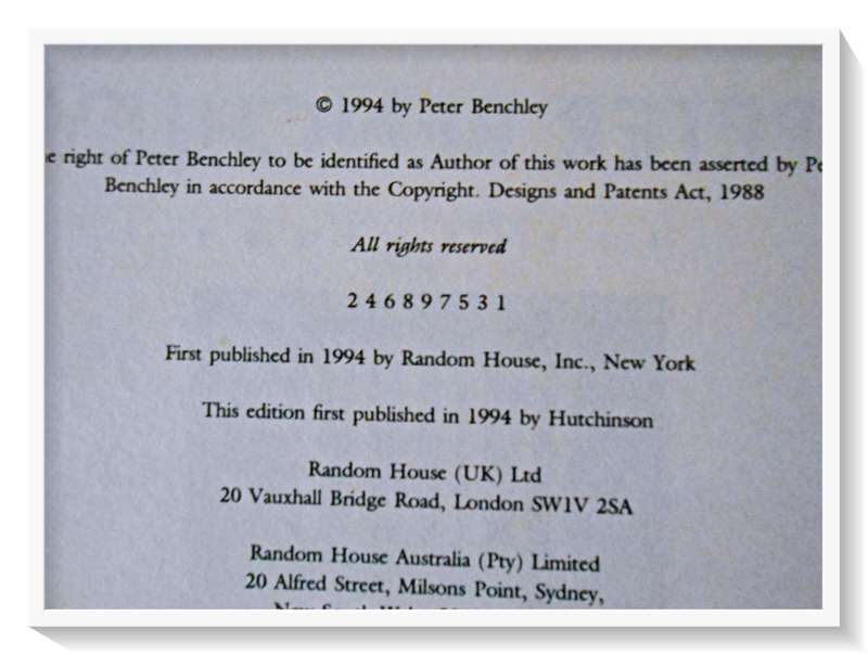 Peter Benchley: White Shark - First Edition Hardcover - Hutchinson - 1994 - Condition: B (Good)