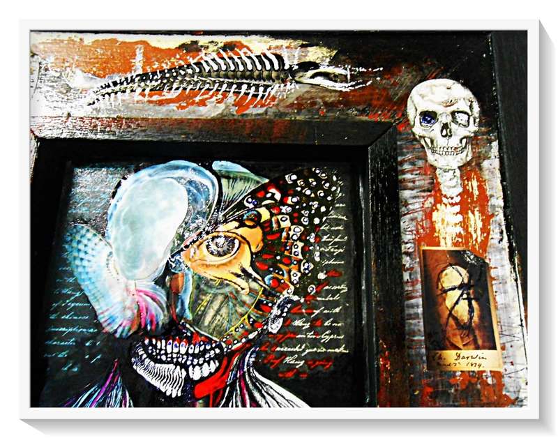 Original Mixed Medium Art - Title: Annunaki Persona - Acrylic, Collage, Pen, Ink, Varnish ( 1X )