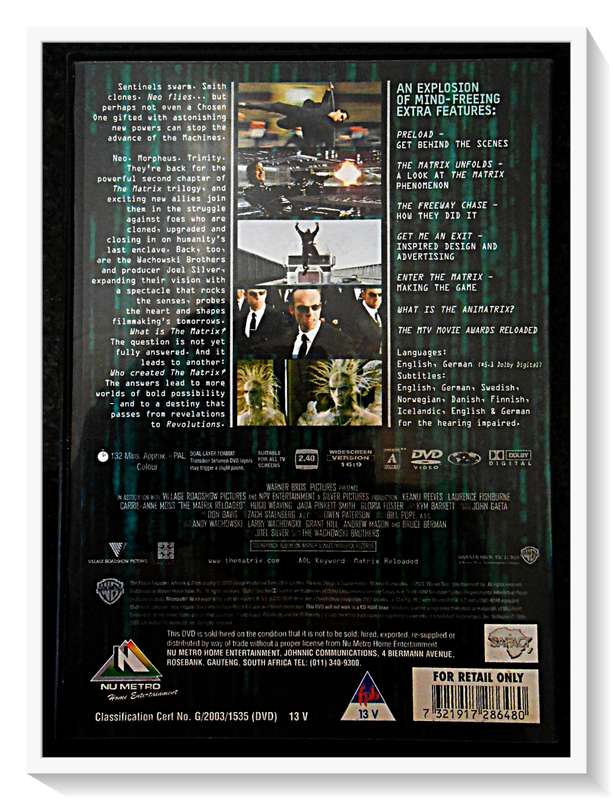 The Matrix: ReLoaded - Two Disc Edition - Sci-Fi - Casing and Discs in Very Good Condition*
