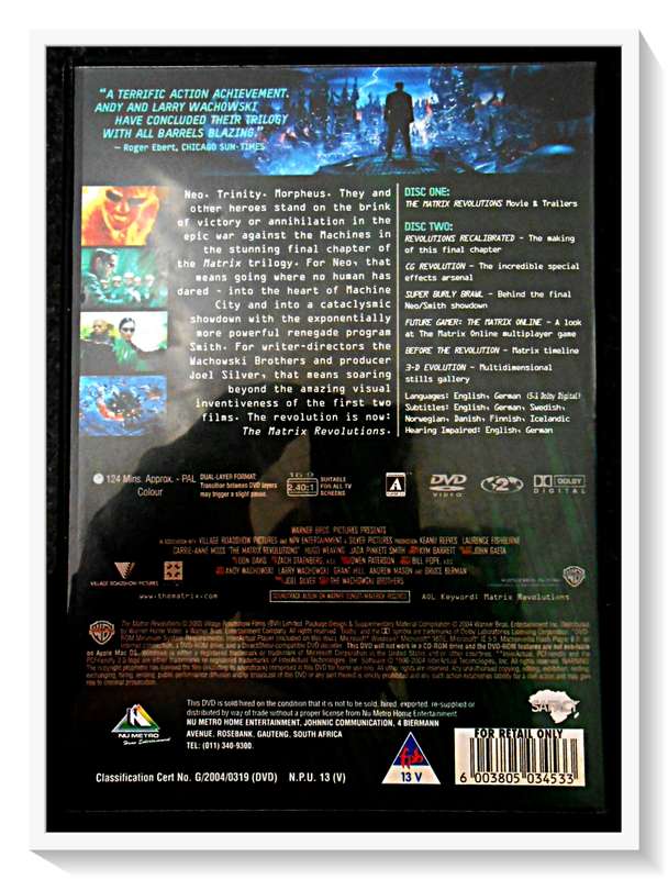 The Matrix: Revolutions - Double Disc Edition - PG 2-13 - Extra Features - Casing & Discs Very Good*