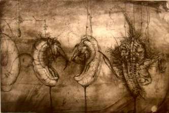 They Move in Pairs by Ras Steyn - Surrealist Etching on Fabriano Paper - 200mmx300mm - 1 of 3