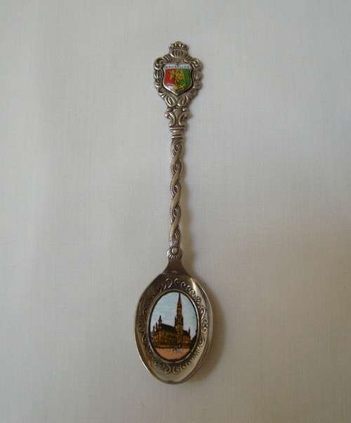 VINTAGE BELGIAN SILVER-PLATED & ENAMEL BRUXELLES SOUVENIR SPOON