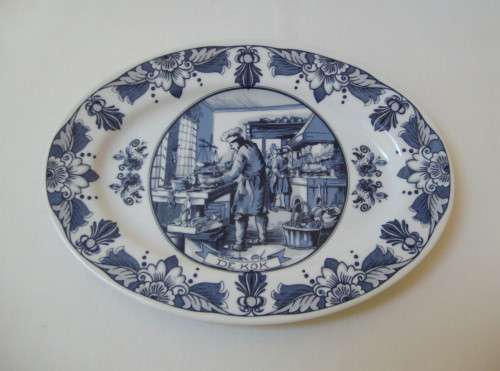 VINTAGE DE KRUIK DELFT BLUE 'DE KOK' 26.5cm OVAL DISPLAY PLATE