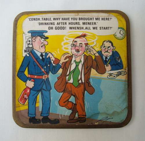 SET OF SIX VINTAGE HUMOROUS COMIC COASTERS c1960's