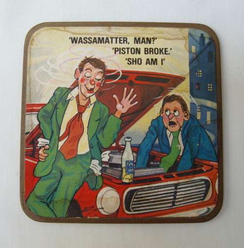 SET OF SIX VINTAGE HUMOROUS COMIC COASTERS c1960's