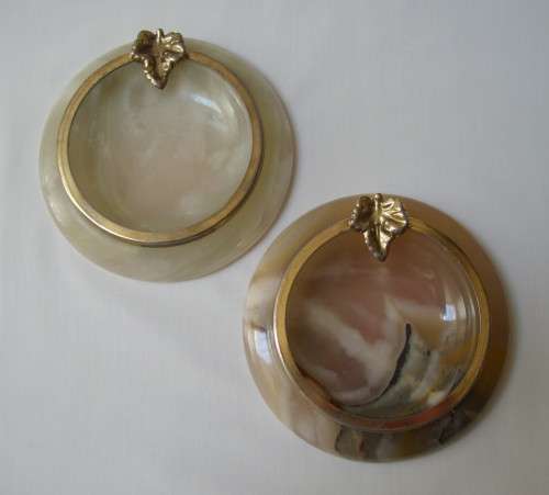 SET OF TWO VINTAGE ALABASTER ASHTRAYS