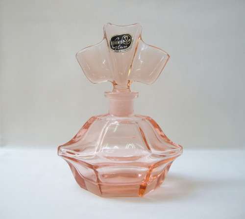VINTAGE BOHEMIAN 'CZECO DECO' PINK GLASS PERFUME BOTTLE & STOPPER ~ Chipped!!!