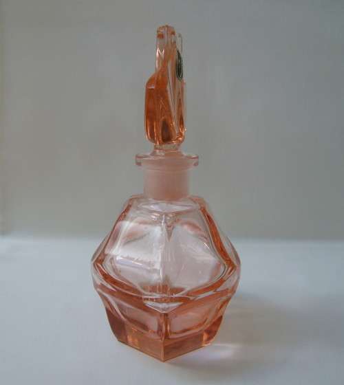 VINTAGE BOHEMIAN 'CZECO DECO' PINK GLASS PERFUME BOTTLE & STOPPER ~ Chipped!!!