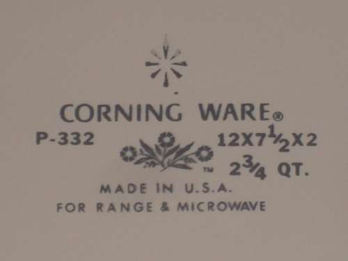 CORNING WARE BLUE CORNFLOWER P-332 12in X 7 1/2in X 2in 2 3/4 QUART OPEN ROASTER LASAGNE PAN