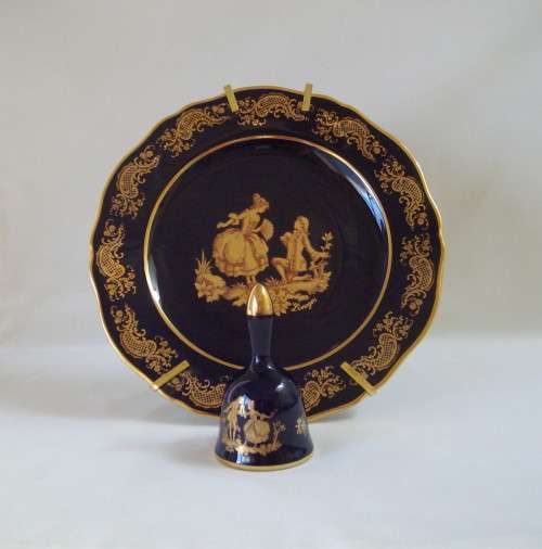 VINTAGE IMPERIA LIMOGES COBALT BLUE & 22 ct GOLD PLATE & SMALL TABLE BELL