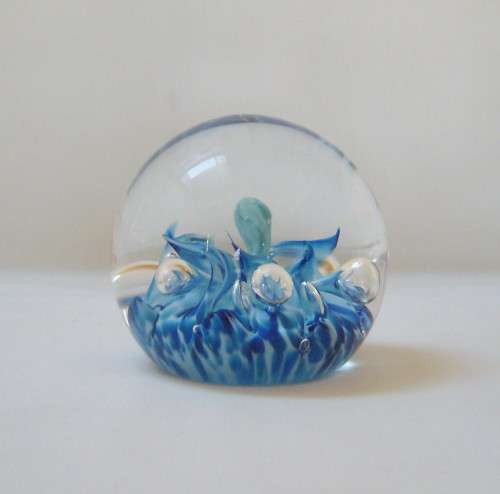 VINTAGE SELKIRK of SCOTLAND 'BLUE FLORAL' 6.5cm PAPERWEIGHT c1992