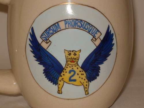 TWO VINTAGE KOREAN WAR SAAF FLYING CHEETAHS & USAF 18th FIGHTER-BOMBER WING BEER MUGS c1952