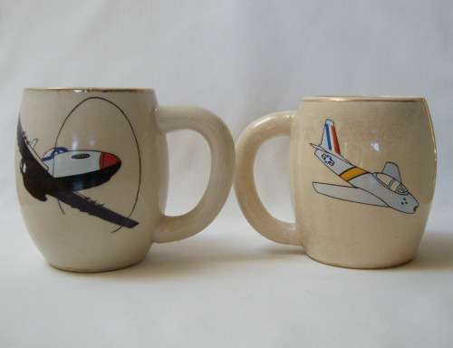 TWO VINTAGE KOREAN WAR SAAF FLYING CHEETAHS & USAF 18th FIGHTER-BOMBER WING BEER MUGS c1952