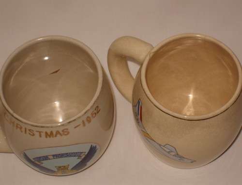 TWO VINTAGE KOREAN WAR SAAF FLYING CHEETAHS & USAF 18th FIGHTER-BOMBER WING BEER MUGS c1952