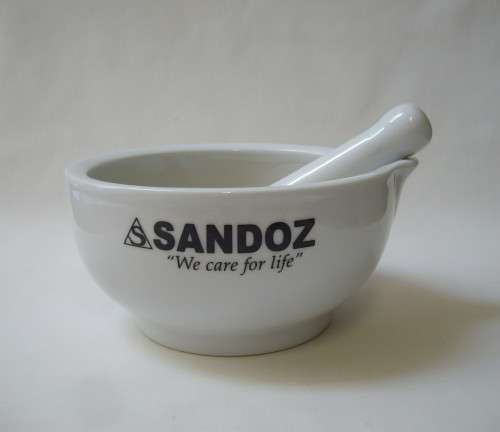 PORCELAIN MORTAR & PESTLE ADVERTISING SANDOZ GENERIC PHARMACEUTICALS