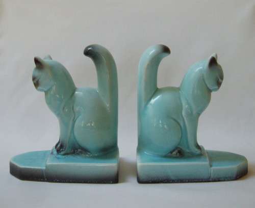 PAIR OF VINTAGE GERMAN CAT FIGURINES ~ One Restored Tail!