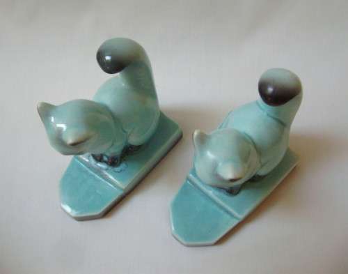 PAIR OF VINTAGE GERMAN CAT FIGURINES ~ One Restored Tail!
