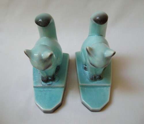 PAIR OF VINTAGE GERMAN CAT FIGURINES ~ One Restored Tail!