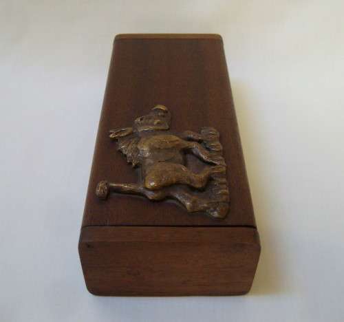 VINTAGE MERANTI & BRASS WARTHOG RECTANGULAR BOX