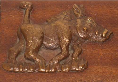 VINTAGE MERANTI & BRASS WARTHOG RECTANGULAR BOX