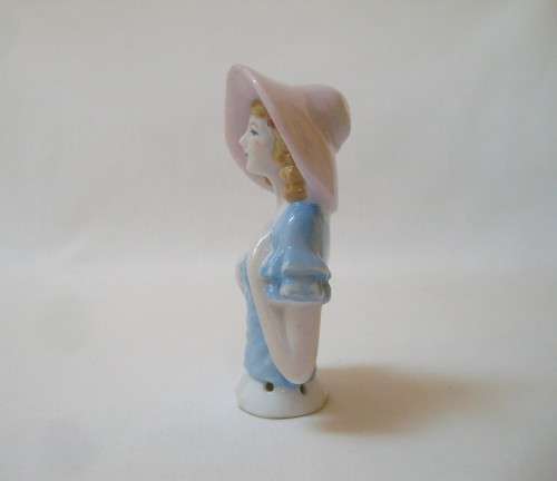 VINTAGE FOREIGN PORCELAIN HALF-DOLL FOR PINCUSHION ~ Chipped!