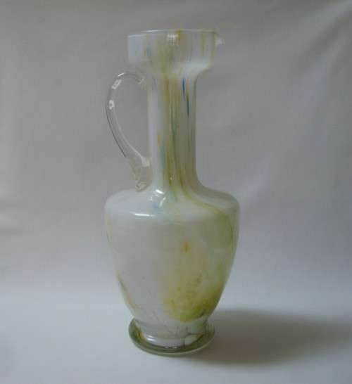 VINTAGE RETRO ITALIAN-STYLE SPLATTER GLASS 25.5cm JUG VASE c1960s