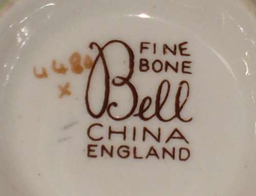 VINTAGE SHORE & COGGINS BELL CHINA PATTERN 4480 DEMITASSE COFFEE DUO c1940s ~ Cup Stained!