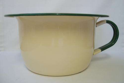 VINTAGE PHOENIX CREAM ENAMEL WITH GREEN TRIM CHAMBER POT
