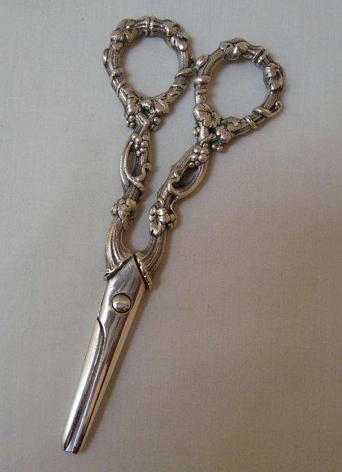 ANTIQUE GERMAN SILVER GRAPE SCISSORS c1900