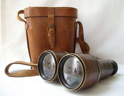 VINTAGE WWII COX & SON FALMOUTH FIELD BINOCULARS & POUCH c1940's