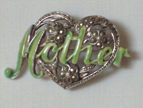 VINTAGE BJL MARCASITE AND ENAMEL MOTHER BROOCH c1950's