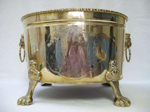 VINTAGE BRASS CHINOISERIE COAL / LOG BIN