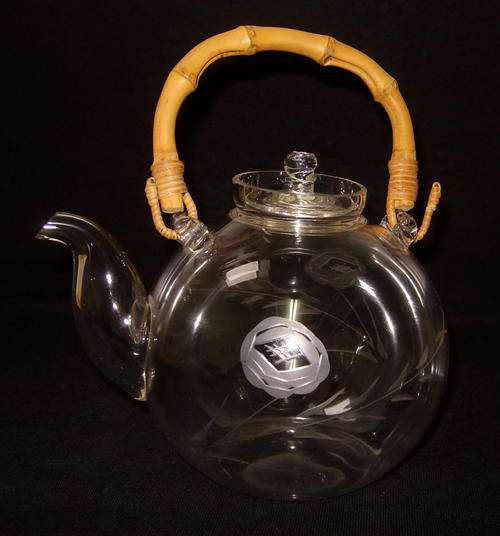 VINTAGE CUT-GLASS TEAPOT WITH BAMBOO HANDLE