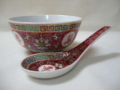 VINTAGE ZHONGGUO (CHINA) JINGDEZHEN RICE BOWL & SOUP SPOON c1970's