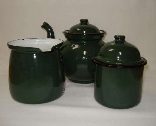 VINTAGE POLISH GREEN ENAMELWARE TEA SERVICE