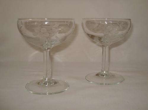 PAIR OF VINTAGE FRENCH GRAPE PATTERN CHAMPAGNE GLASSES