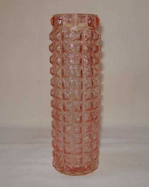 VINTAGE PINK DEPRESSION GLASS CYLINDRICAL VASE