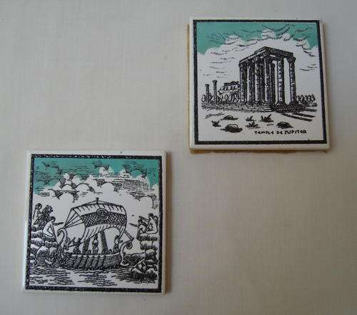 VINTAGE SET OF TWO GREEK SOUVENIR TILES