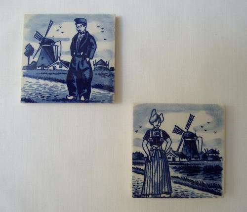 TWO VINTAGE DELFT BLUE TILES