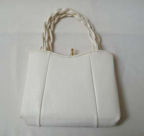 VINTAGE BRITISH ELBIEF OFF-WHITE FAUX LEATHER HANDBAG c1960's