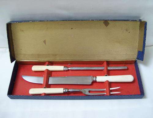 VINTAGE FRANCIS NEWTON SHEFFIELD 3pc CARVING CUTLERY SET