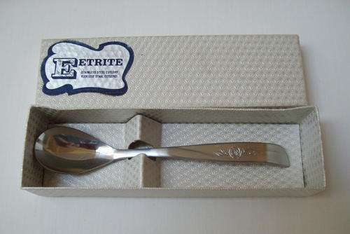 VINTAGE EETRITE STAINLESS STEEL 'ROSITA' BOXED JAM SPOON c1970's
