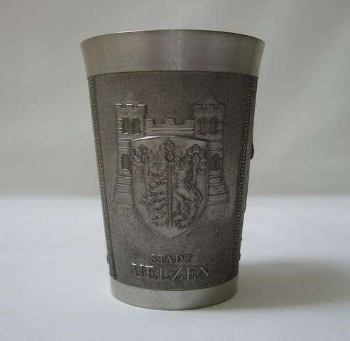 VINTAGE GERMAN PEWTER CITY OF UELZEN SOUVENIR BEAKER