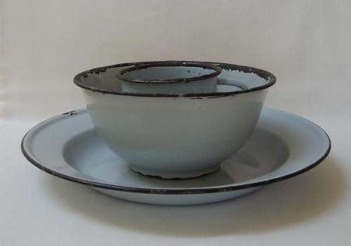 VINTAGE BLUE ENAMEL 3pc SERVANTS MEAL SET